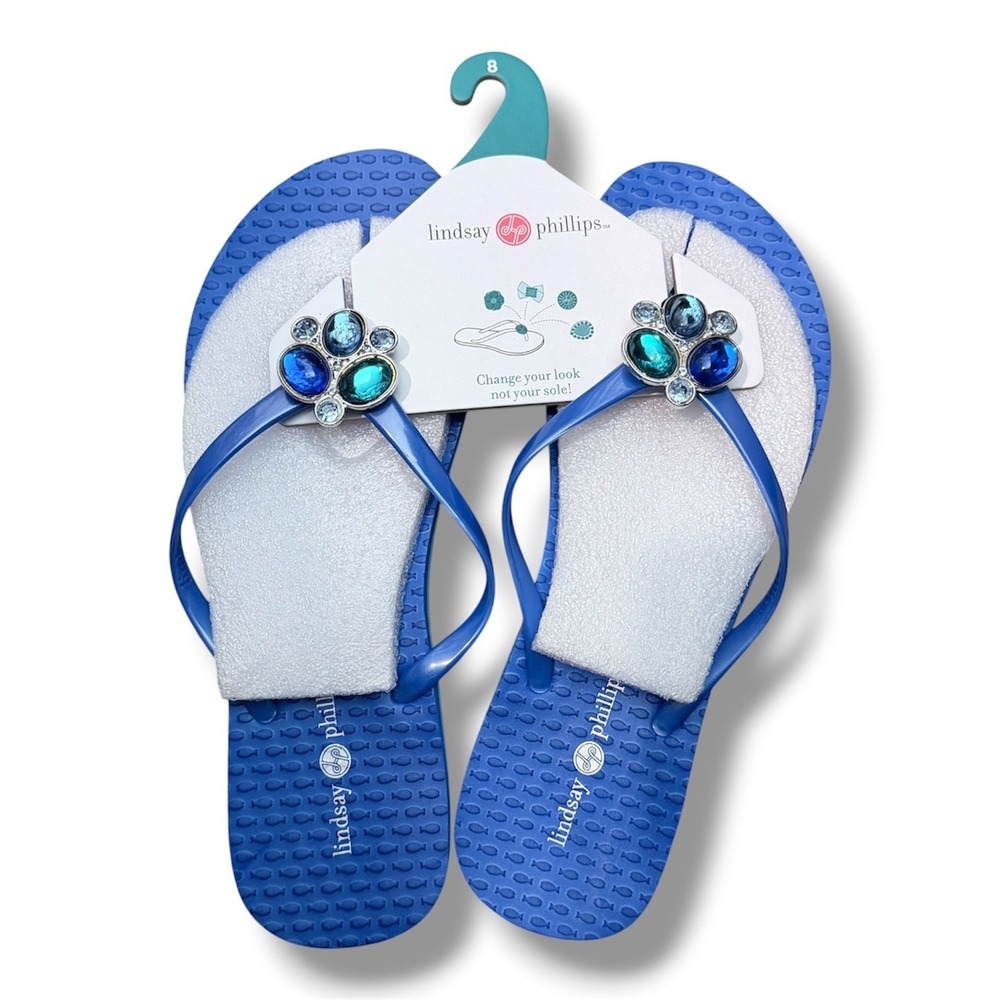 Lindsay Phillips Embellished Flip Flops Kelli Princess Blue Sz 8 sandals